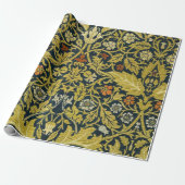 William Morris Violet Columbine Navy Bloemendecora Cadeaupapier (Uitgerold)