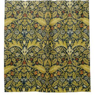 William Morris Violet Columbine Navy Bloemendecora Douchegordijn
