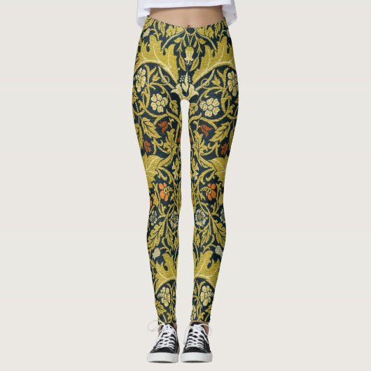 William Morris Violet Columbine Navy Bloemmotief Leggings (Voorkant)