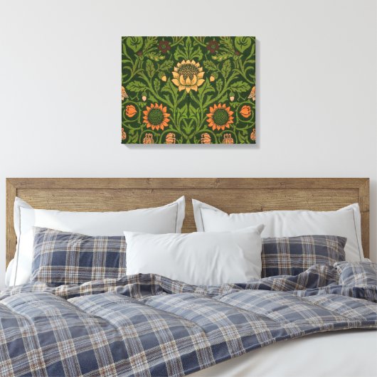 William Morris Violet en Columbine Art Rug Canvas Afdruk (Insitu (Slaapkamer))