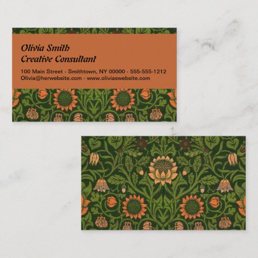 William Morris Violet en Columbine Art Rug Visitekaartje (Voorkant / Achterkant)