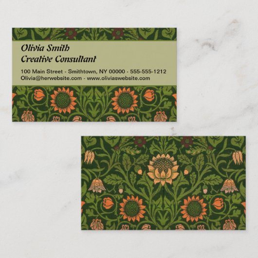 William Morris Violet en Columbine Art Rug Visitekaartje (Voorkant / Achterkant)