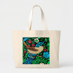 William Morris Vogel- en bloemen tegel, op zwart Grote Tote Bag