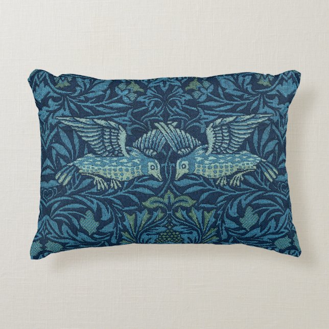 William Morris  Vogelblad Blauw Accent Kussen (Voorkant)