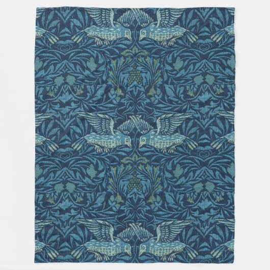 William Morris  Vogelblad Blauw Fleece Deken (Voorkant)