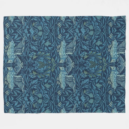 William Morris Vogelblad Blauw Fleece Deken (Voorkant (Horizontaal))