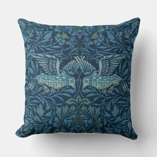 William Morris  Vogelblad Blauw Kussen (Voorkant)