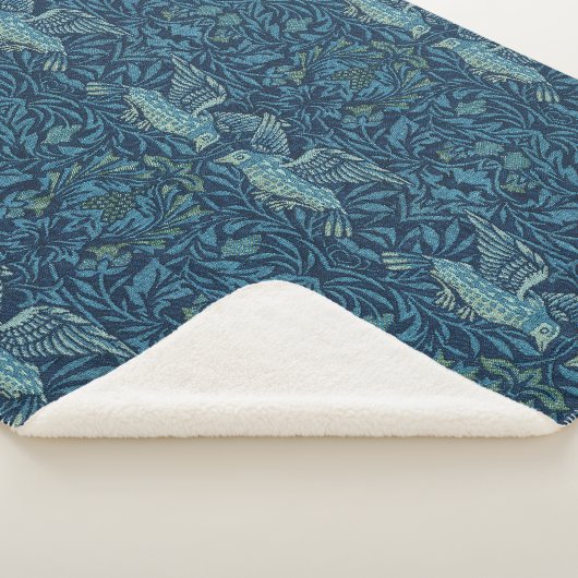 William Morris  Vogelblad Blauw Sherpa Deken (3/4)