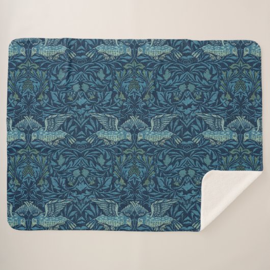 William Morris  Vogelblad Blauw Sherpa Deken (Voorkant (horizontaal))
