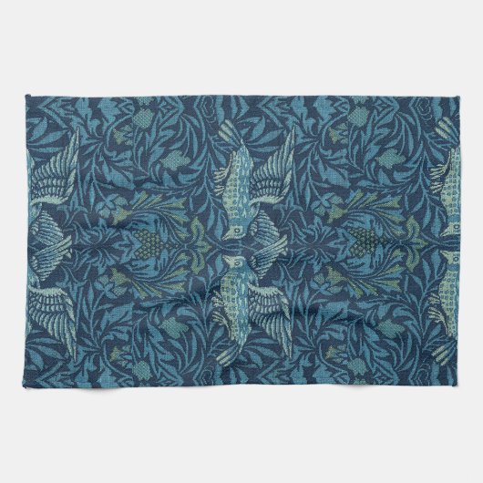 William Morris  Vogelblad Blauw Theedoek (Horizontaal)