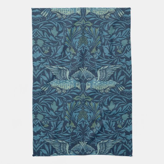 William Morris  Vogelblad Blauw Theedoek (Verticaal)