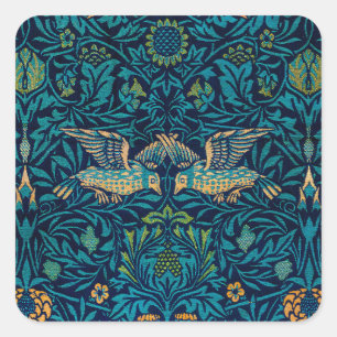 William Morris Vogels Art Nouveau Bloempatroon Vierkante Sticker