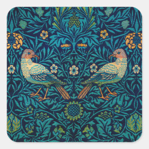 William Morris Vogels Art Nouveau Bloempatroon Vierkante Sticker