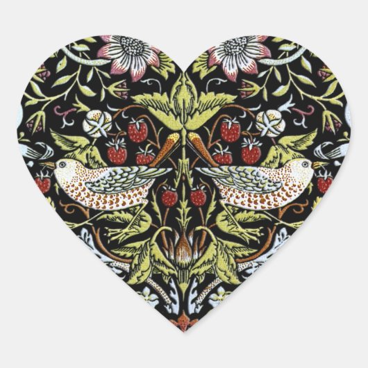 William Morris-vogels en bloemen 2 Hart Sticker (Voorkant)