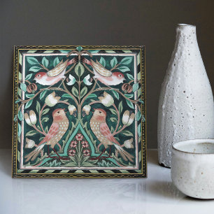 William Morris Vogels en Tulpen Groen Art Nouveau Tegeltje