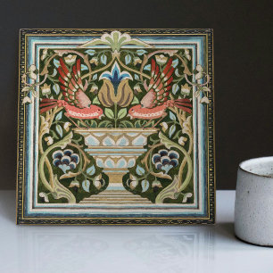 William Morris Vogels en Tulpen Groene Art Nouveau Tegeltje
