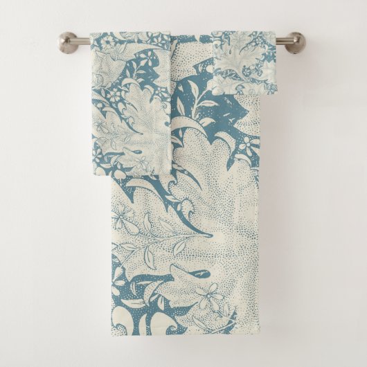 William Morris Wallflower bloemenblauw damast Bad Handdoek (Insitu)