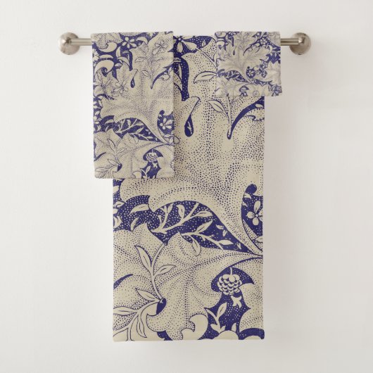 William Morris Wallflower bloemenblauw damast Bad Handdoek (Insitu)