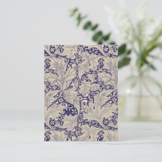 William Morris Wallflower bloemenblauw damast Briefkaart (Staand voorkant)
