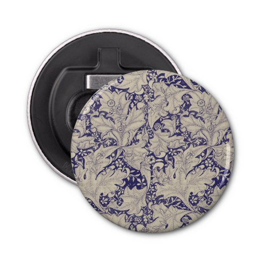 William Morris Wallflower bloemenblauw damast Button Flesopener (Voorkant)