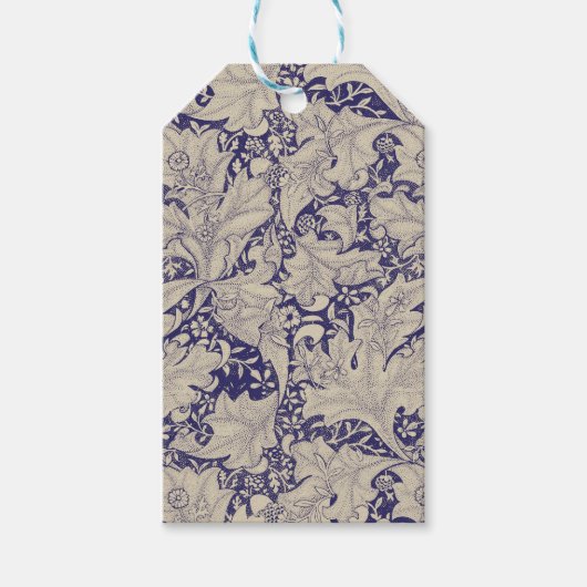 William Morris Wallflower bloemenblauw damast Cadeaulabel (Voorkant)