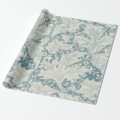 William Morris Wallflower bloemenblauw damast Cadeaupapier (Uitgerold)