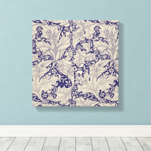 William Morris Wallflower bloemenblauw damast Canvas Afdruk (Insitu (Houten vloer))