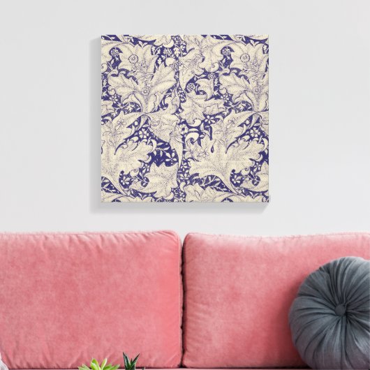 William Morris Wallflower bloemenblauw damast Canvas Afdruk (Insitu (Woonkamer))