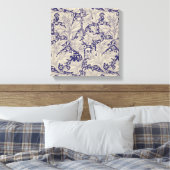 William Morris Wallflower bloemenblauw damast Canvas Afdruk (Insitu (Slaapkamer))