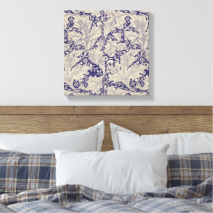 William Morris Wallflower bloemenblauw damast Canvas Afdruk