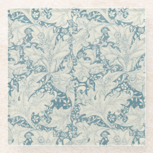 William Morris Wallflower bloemenblauw damast Glazen Onderzetter