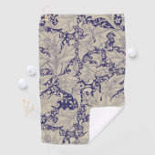 William Morris Wallflower bloemenblauw damast Golfhanddoek (Insitu)