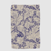 William Morris Wallflower bloemenblauw damast Golfhanddoek (Voorkant)