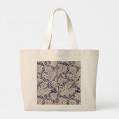 William Morris Wallflower bloemenblauw damast Grote Tote Bag (Achterkant)