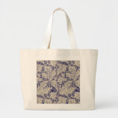 William Morris Wallflower bloemenblauw damast Grote Tote Bag (Voorkant)