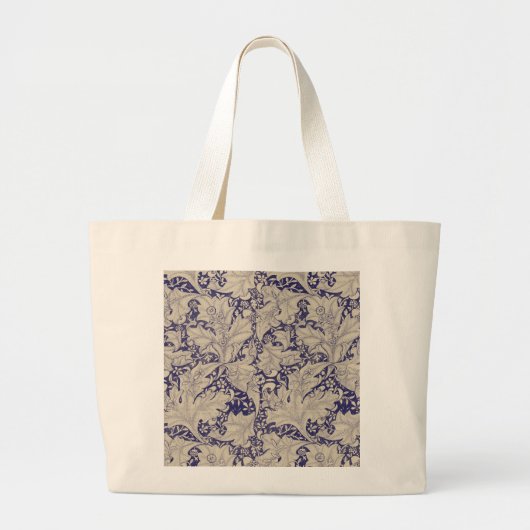 William Morris Wallflower bloemenblauw damast Grote Tote Bag (Voorkant)