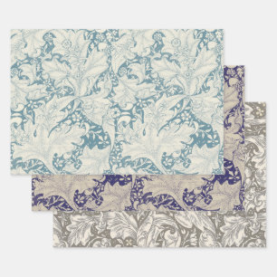 William Morris Wallflower bloemenblauw damast Inpakpapier Vel