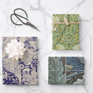 William Morris Wallflower bloemenblauw damast Inpakpapier Vel