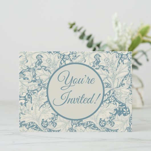 William Morris Wallflower bloemenblauw damast Kaart (Staand voorkant)