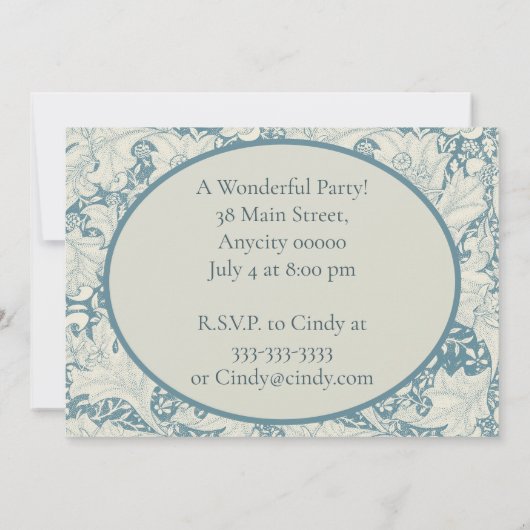 William Morris Wallflower bloemenblauw damast Kaart (Achterkant)