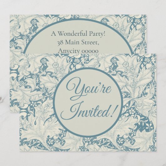 William Morris Wallflower bloemenblauw damast Kaart (Voorkant / Achterkant)