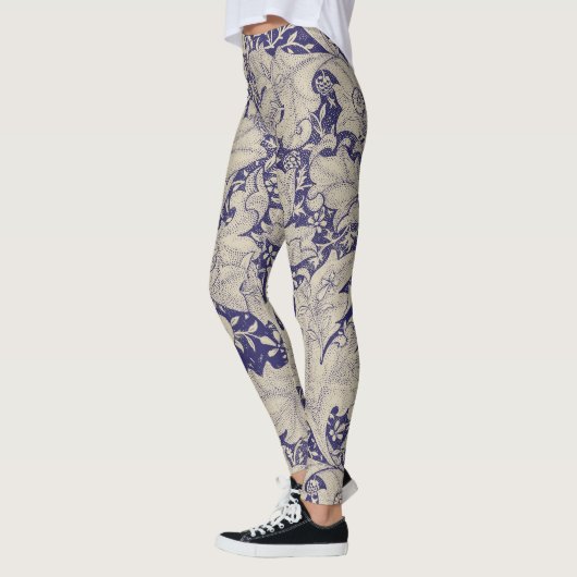 William Morris Wallflower bloemenblauw damast Leggings (Links)
