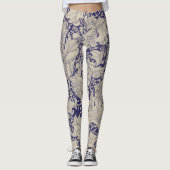 William Morris Wallflower bloemenblauw damast Leggings (Voorkant)
