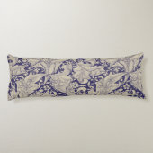 William Morris Wallflower bloemenblauw damast Lichaamskussen (Achterkant)