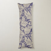 William Morris Wallflower bloemenblauw damast Lichaamskussen (Achterkant (Verticaal))