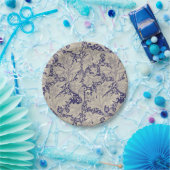 William Morris Wallflower bloemenblauw damast Papieren Bordje (Feest)