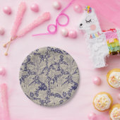 William Morris Wallflower bloemenblauw damast Papieren Bordje (Feest)