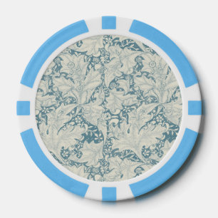 William Morris Wallflower bloemenblauw damast Poker Chips