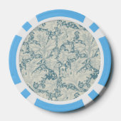William Morris Wallflower bloemenblauw damast Poker Chips (Achterkant)