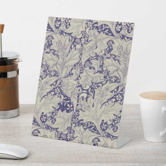 William Morris Wallflower bloemenblauw damast Reclamebord Met Voetstuk (Insitu)